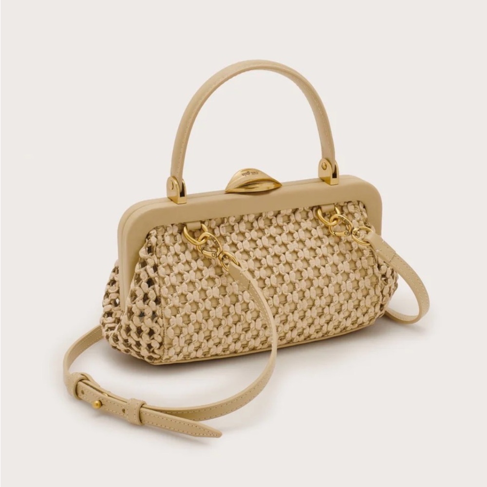 New Cult Gaia Zuma Mini Crossbody Bag $458 Sand Woven Leather
